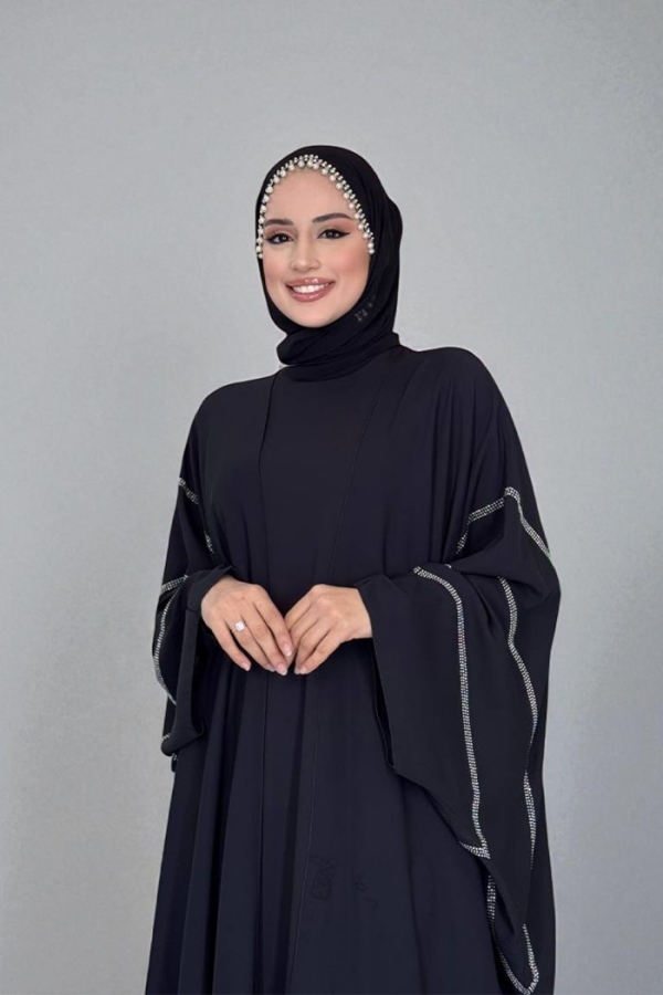 Taş İşleme Detaylı Elbise Abaya Takım 3873 Siyah - 4