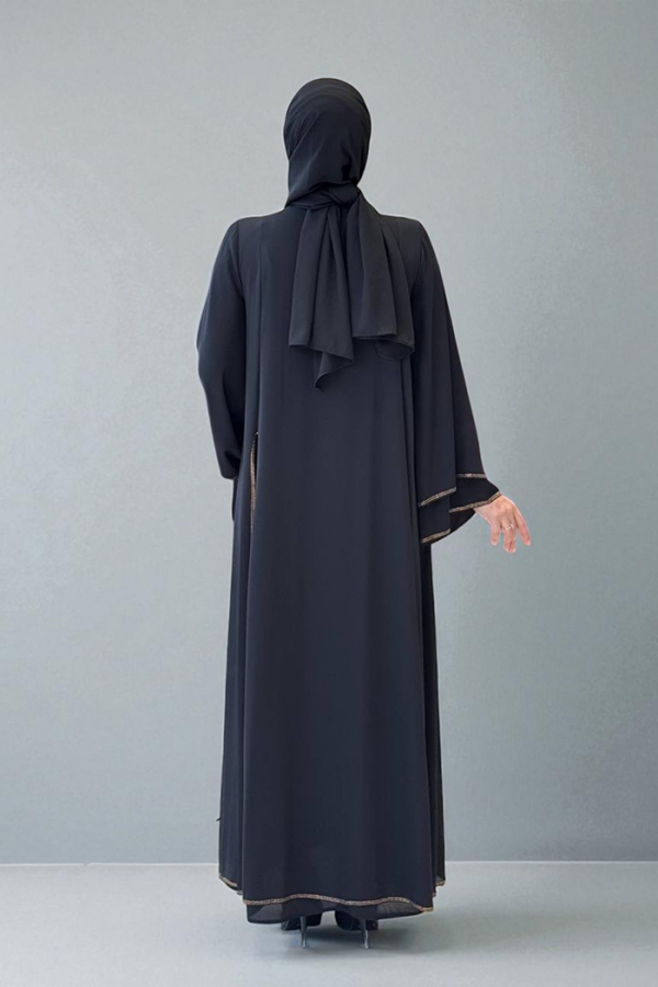 Taş İşleme Detaylı Elbise Abaya Takım 3873 Siyah - 2