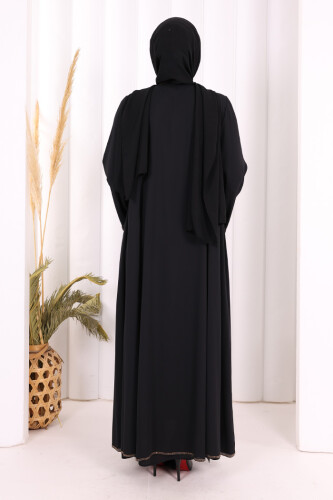 Taş İşleme Detaylı Elbise Abaya Takım 3873 Siyah - 5