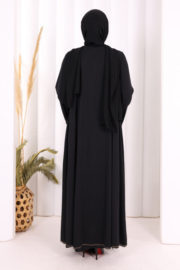 Taş İşleme Detaylı Elbise Abaya Takım 3873 Siyah - 5