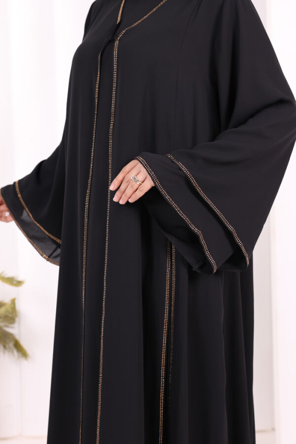 Taş İşleme Detaylı Elbise Abaya Takım 3873 Siyah - 7
