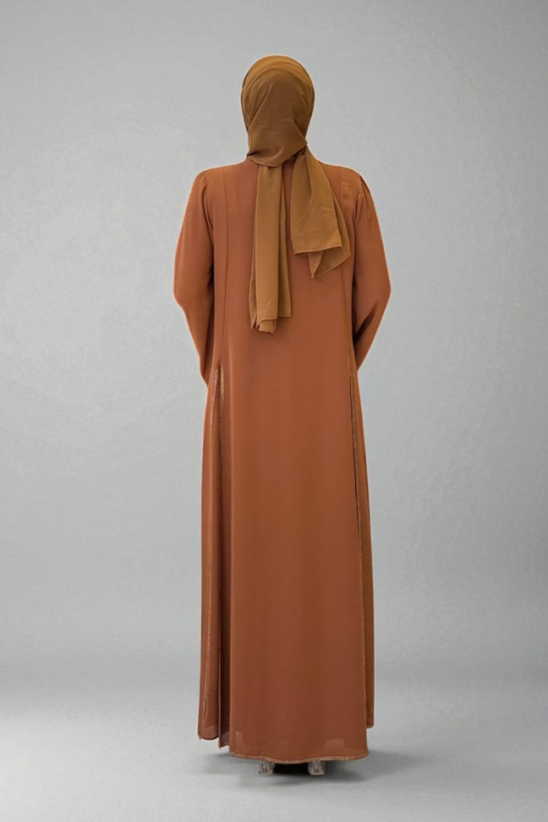 Taş İşleme Detaylı Elbise Abaya Takım 3873 Taba - 2