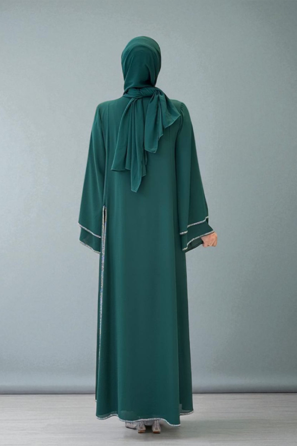 Taş İşleme Detaylı Elbise Abaya Takım 3873 Zümrüt - 2