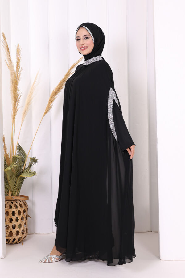 Taş İşleme Detaylı Elbiseli Pelerin Takım 3875 Siyah - 2