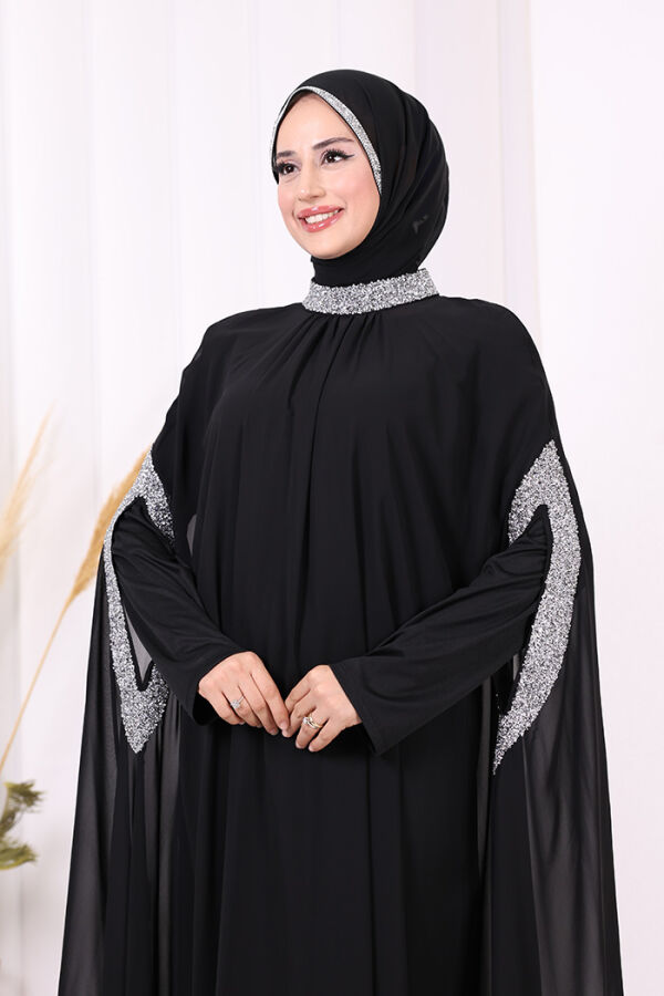 Taş İşleme Detaylı Elbiseli Pelerin Takım 3875 Siyah - 6