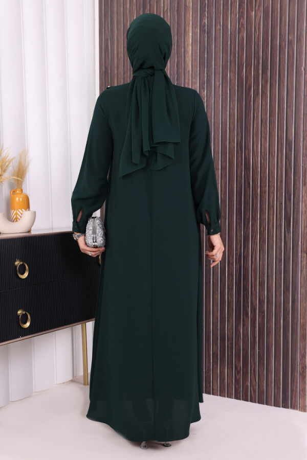 Çapraz Parça Görünümlü İncili Elbise 3879 Zümrüt - 4
