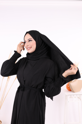 Şallı Elbiseli Abaya Takım 3883 Siyah - 4