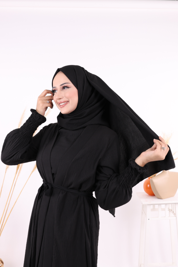 Şallı Elbiseli Abaya Takım 3883 Siyah - 4