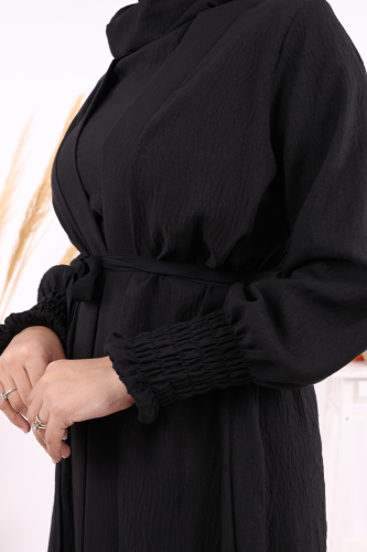 Şallı Elbiseli Abaya Takım 3883 Siyah - 5
