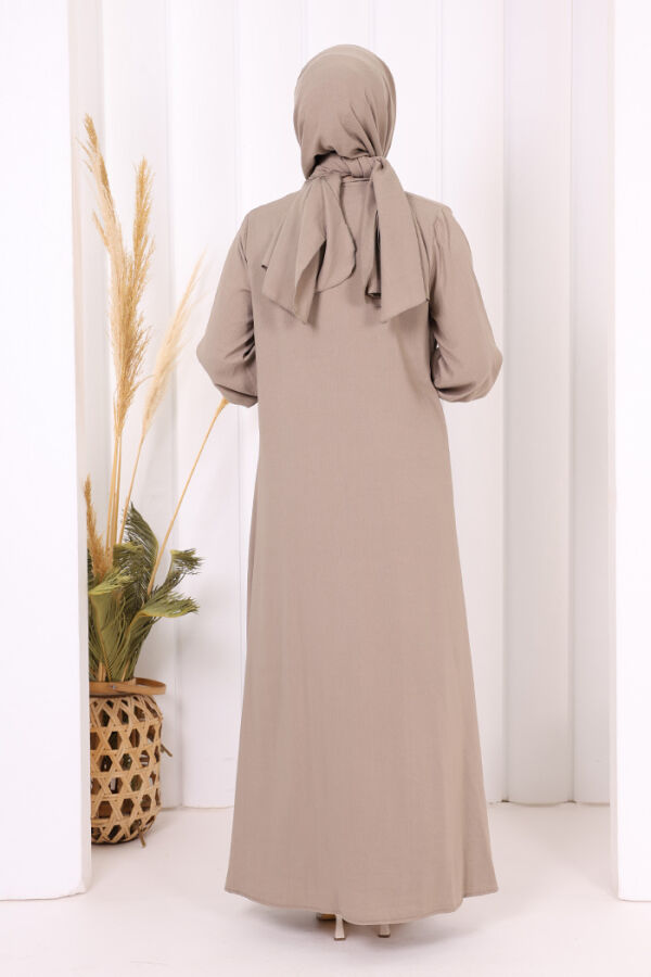 Şallı Elbiseli Abaya Takım 3883 Vizon - 3