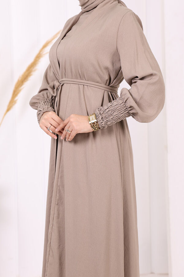 Şallı Elbiseli Abaya Takım 3883 Vizon - 6