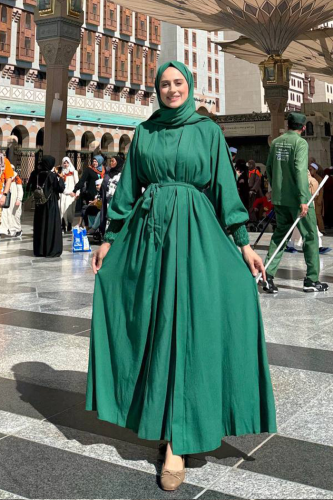Şallı Elbiseli Abaya Takım 3883 Zümrüt - Bym Fashion