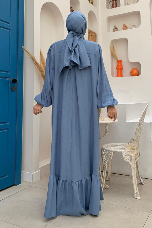Yakası Bağlama Detaylı Şal Elbise İkili Takım 3885 İndigo - 2