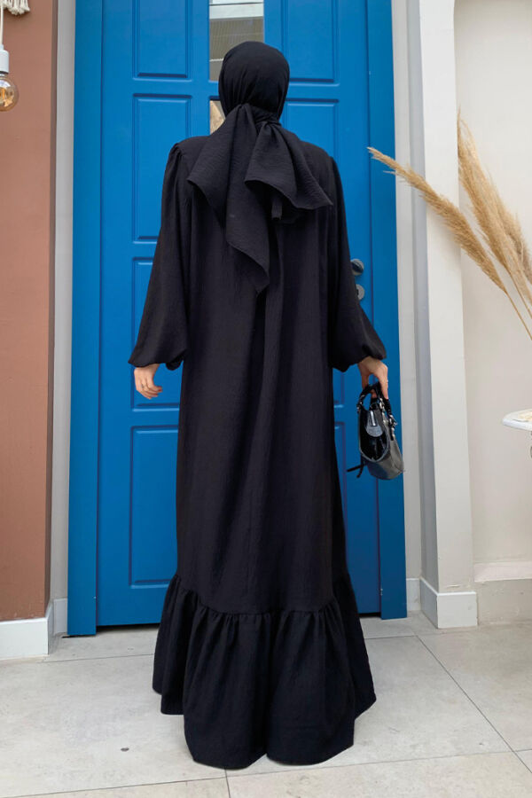 Yakası Bağlama Detaylı Şal Elbise İkili Takım 3885 Siyah - 2