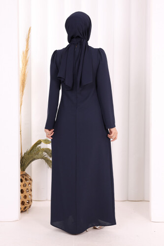 Taş İşleme Desenli Elbise 3889 Lacivert - 4