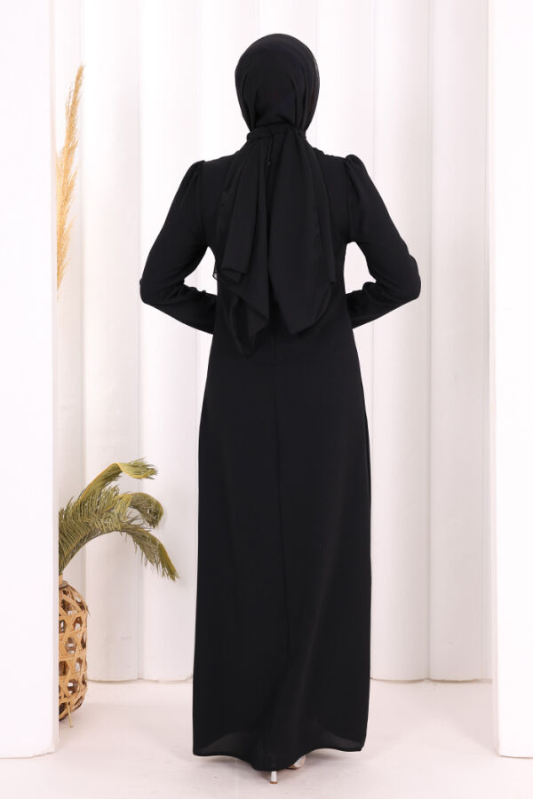 Taş İşleme Desenli Elbise 3889 Siyah - 4