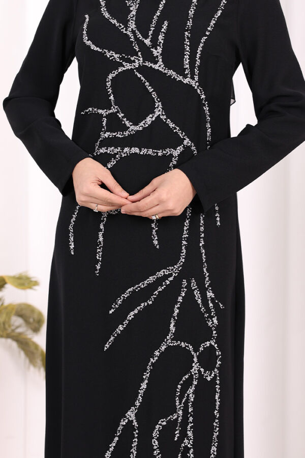 Taş İşleme Desenli Elbise 3889 Siyah - 6