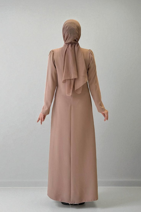 Taş İşleme Desenli Elbise 3889 Vizon - 2