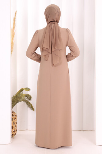 Taş İşleme Desenli Elbise 3889 Vizon - 4