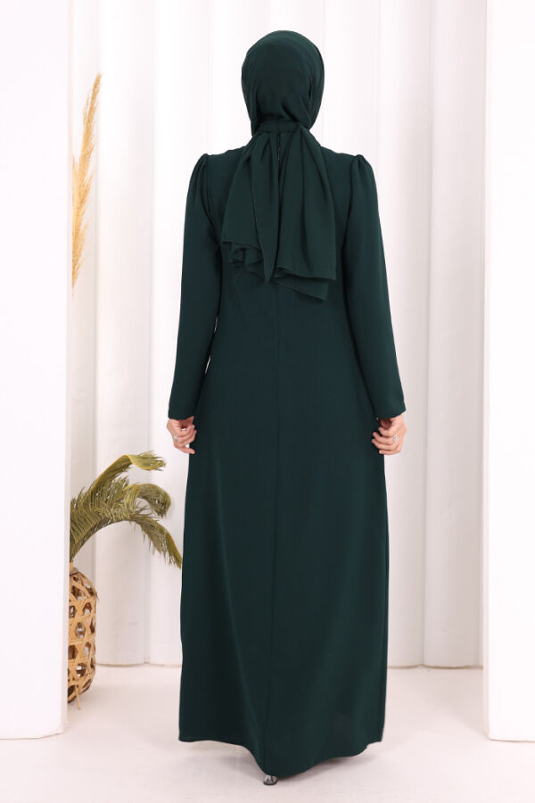 Taş İşleme Desenli Elbise 3889 Zümrüt - 4