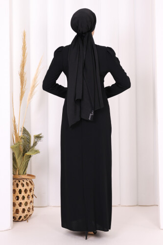 Omuz ve Bel Kısmı Taş Detaylı Abiye Elbise 3909 Siyah - 4