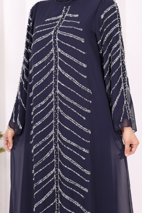 Taş Detaylı Abiye Elbise 3915 Lacivert - 7