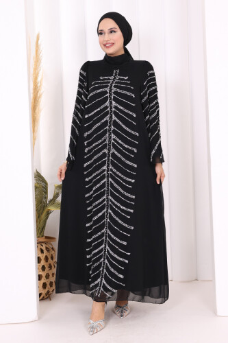 Taş Detaylı Abiye Elbise 3915 Siyah - Bym Fashion