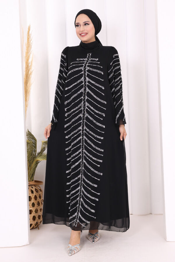 Taş Detaylı Abiye Elbise 3915 Siyah - 1