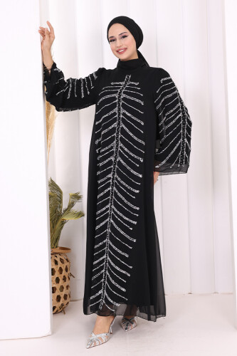 Taş Detaylı Abiye Elbise 3915 Siyah - 2