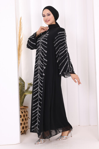Taş Detaylı Abiye Elbise 3915 Siyah - 3