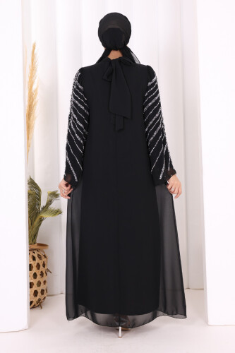 Taş Detaylı Abiye Elbise 3915 Siyah - 4