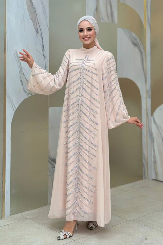 Taş Detaylı Abiye Elbise 3915 Taş - Bym Fashion