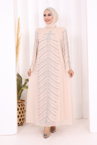Taş Detaylı Abiye Elbise 3915 Taş - Bym Fashion