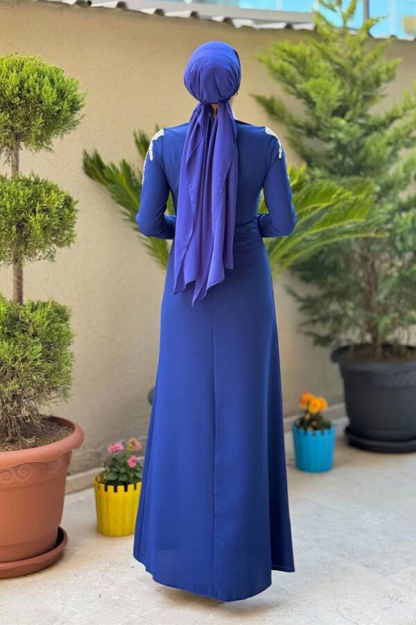 Taş Detaylı Abiye Elbise 3916 Lacivert - 2