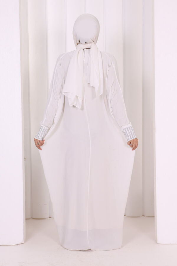 Taş Detaylı Yarasakol Elbise 3917 Ekru - 3