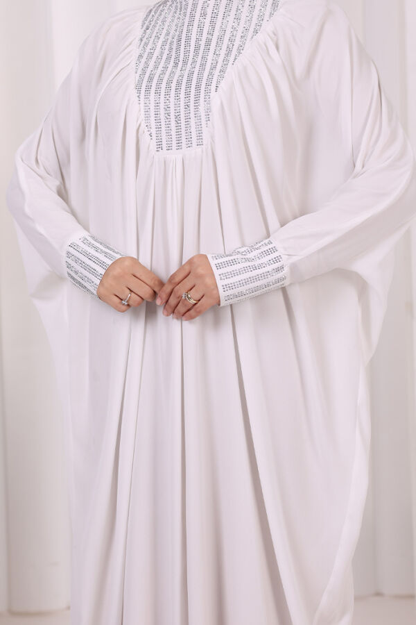 Taş Detaylı Yarasakol Elbise 3917 Ekru - 5