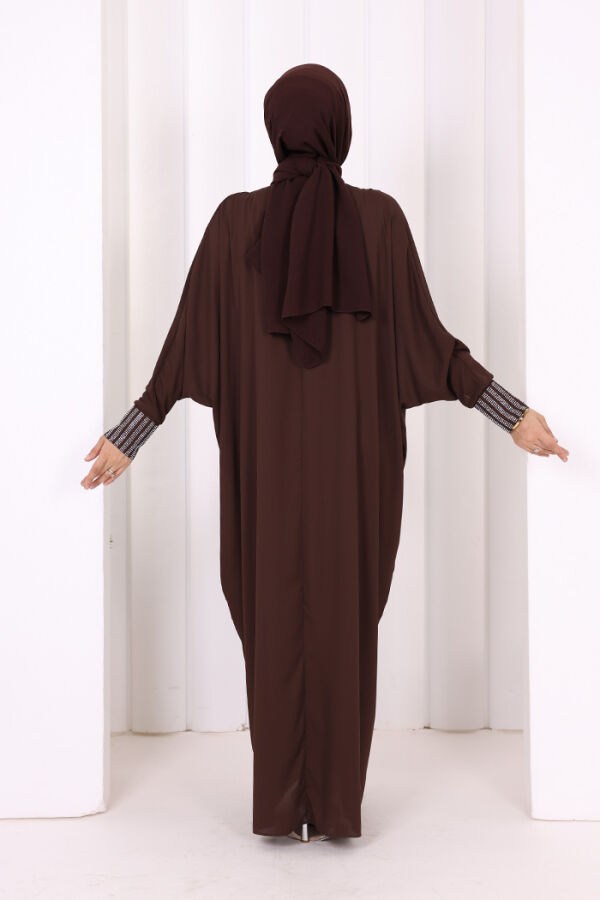 Taş Detaylı Yarasakol Elbise 3917 Kahverengi - 4