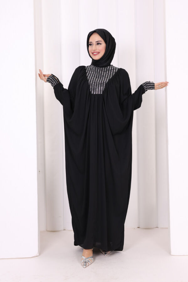Taş Detaylı Yarasakol Elbise 3917 Siyah - 1