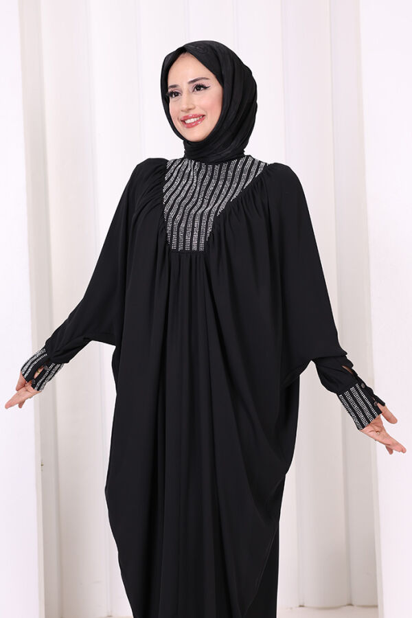 Taş Detaylı Yarasakol Elbise 3917 Siyah - 4