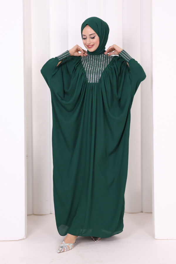 Taş Detaylı Yarasakol Elbise 3917 Zümrüt - 2