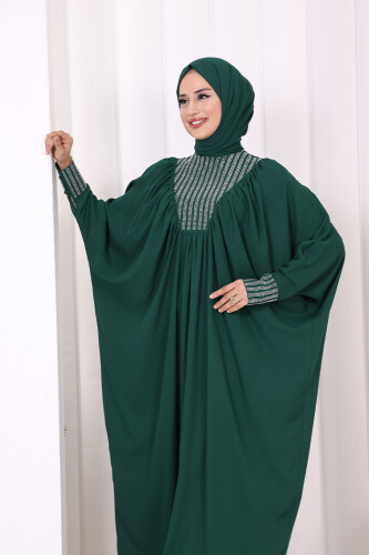 Taş Detaylı Yarasakol Elbise 3917 Zümrüt - 5