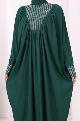Taş Detaylı Yarasakol Elbise 3917 Zümrüt - 6