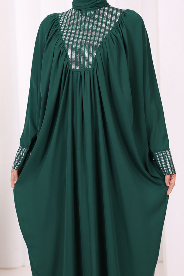 Taş Detaylı Yarasakol Elbise 3917 Zümrüt - 6