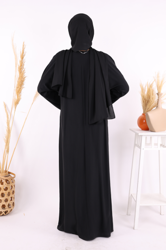 Taş Detaylı Fermuarlı Ferace 3918 Siyah-Gold - 4