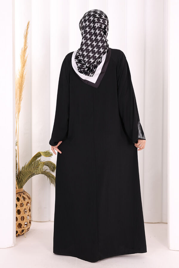 Taş Detaylı Fermuarlı Ferace 3918 Siyah-Gümüş - 4