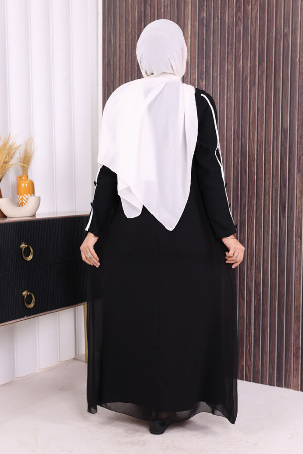 Düğme Detaylı Elbise 3919 Siyah-Ekru - 4