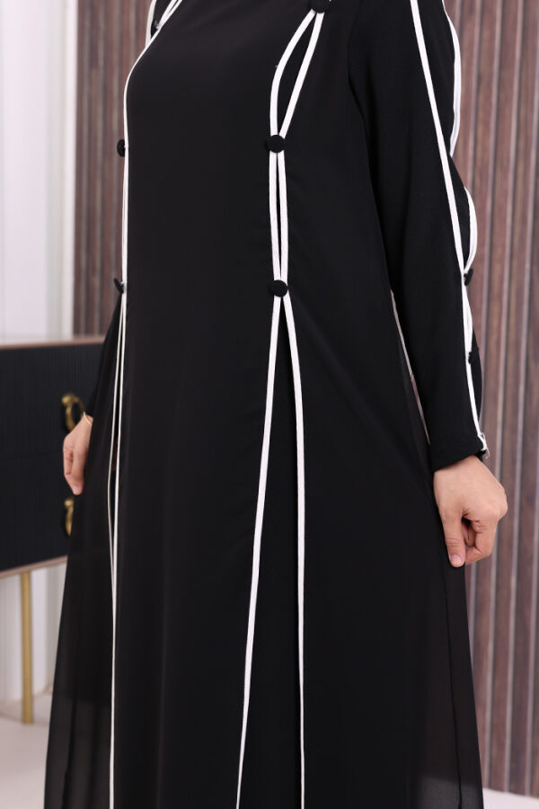 Düğme Detaylı Elbise 3919 Siyah-Ekru - 6