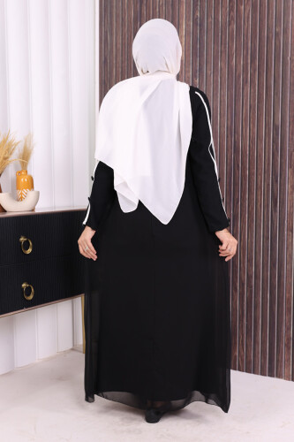 Düğme Detaylı Elbise 3919 Siyah-Ekru - 4