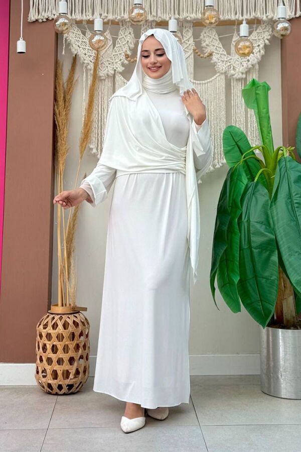 Şallı Drape Detaylı Sandy Elbise 3922 Ekru - 1