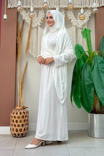 Şallı Drape Detaylı Sandy Elbise 3922 Ekru - 2